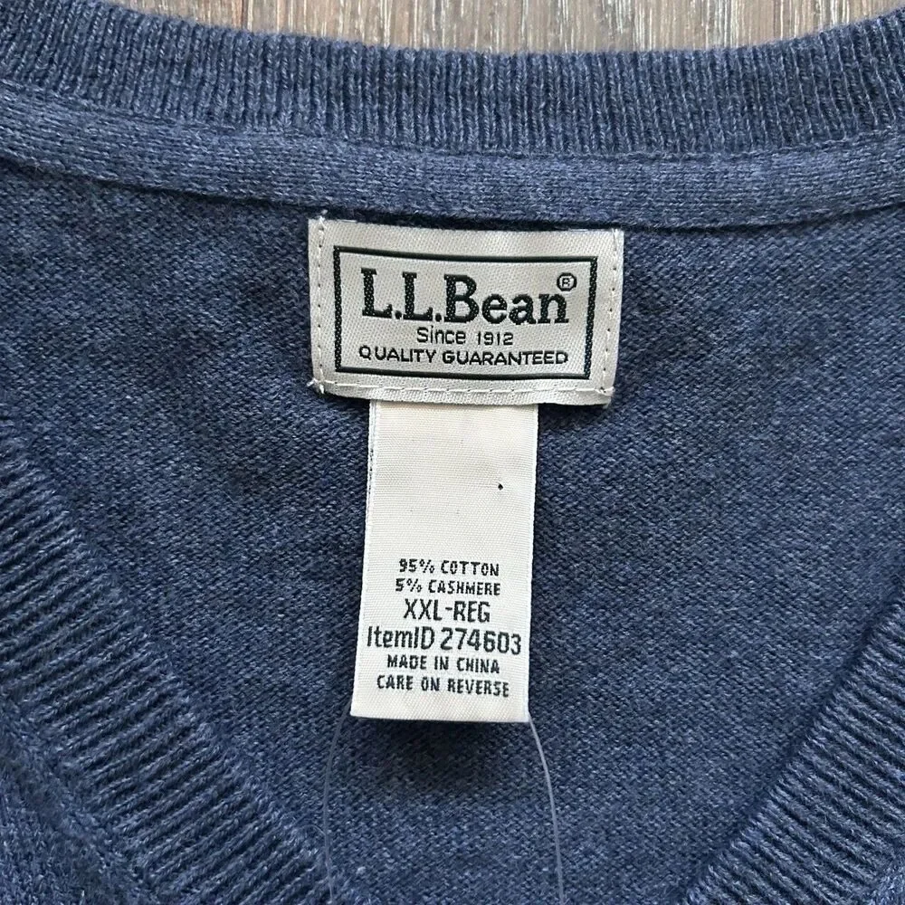 L.L. Bean Cotton Cashmere V-Neck Sweater Indigo Blue, Size XXL